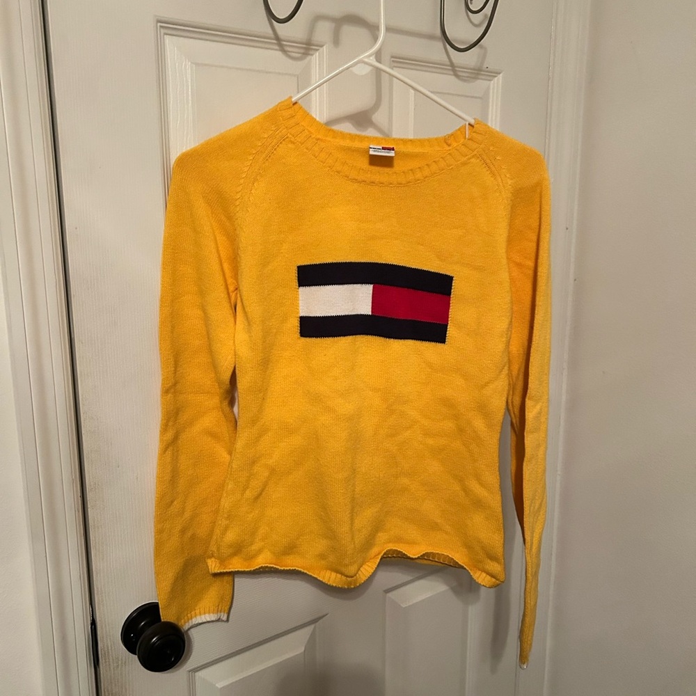 Women’s Tommy Jeans Hilfiger 90s Y2K Vintage Yellow Knit Pullover Sweater Size M